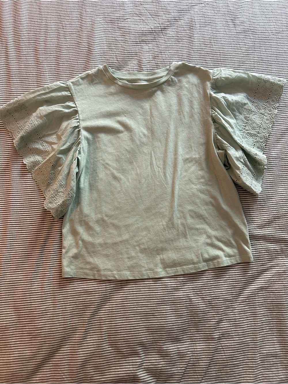 Reserved Mint Green Eyelet Ruffle Sleeve Tee